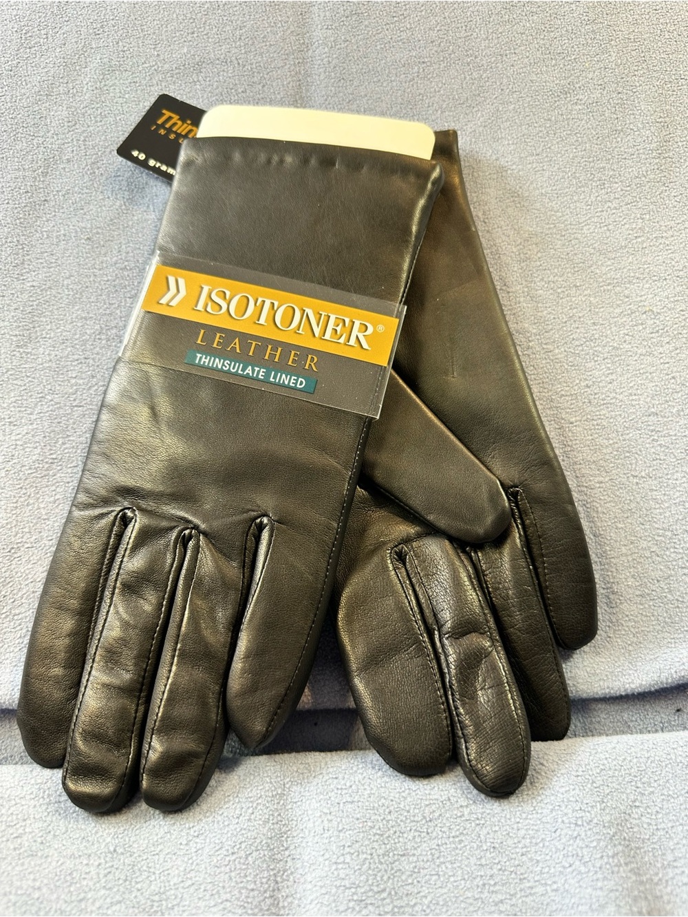 NWT Isotoner Black Leather Gloves Thinsulate Lined Size 7.5